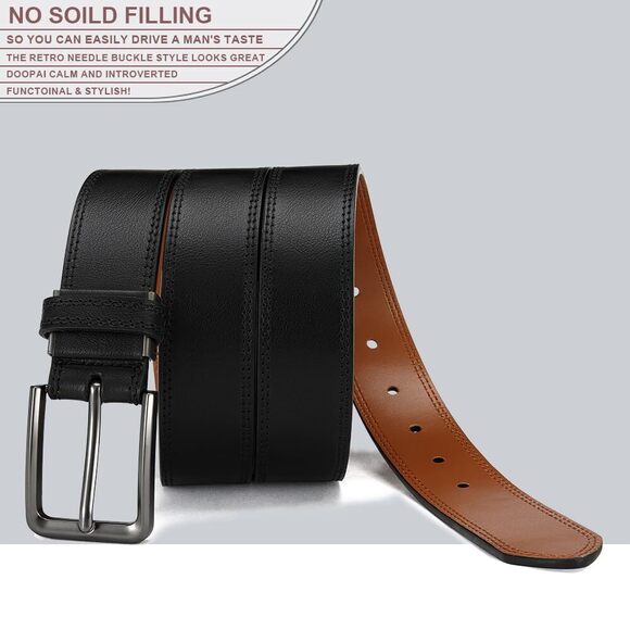 Men's Leather Belt - 1 3/8" Genuine Cowhide Dress Belt For Work, With⭐️ - Picture 3 of 6